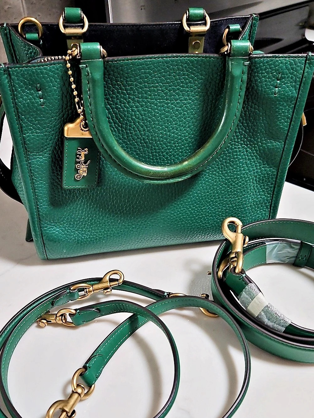 Coach Rogue 25 Green Pebbled Leather Purse. 3 Carrying Options
